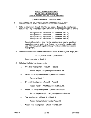 CALCULATION TECHNIQUES ABOVETABLE X RAY SOURCE FLUOROSCOPIC and SPOT FILM SYSTEMS Test Procedure AFA Form FDA 3069 a Orau