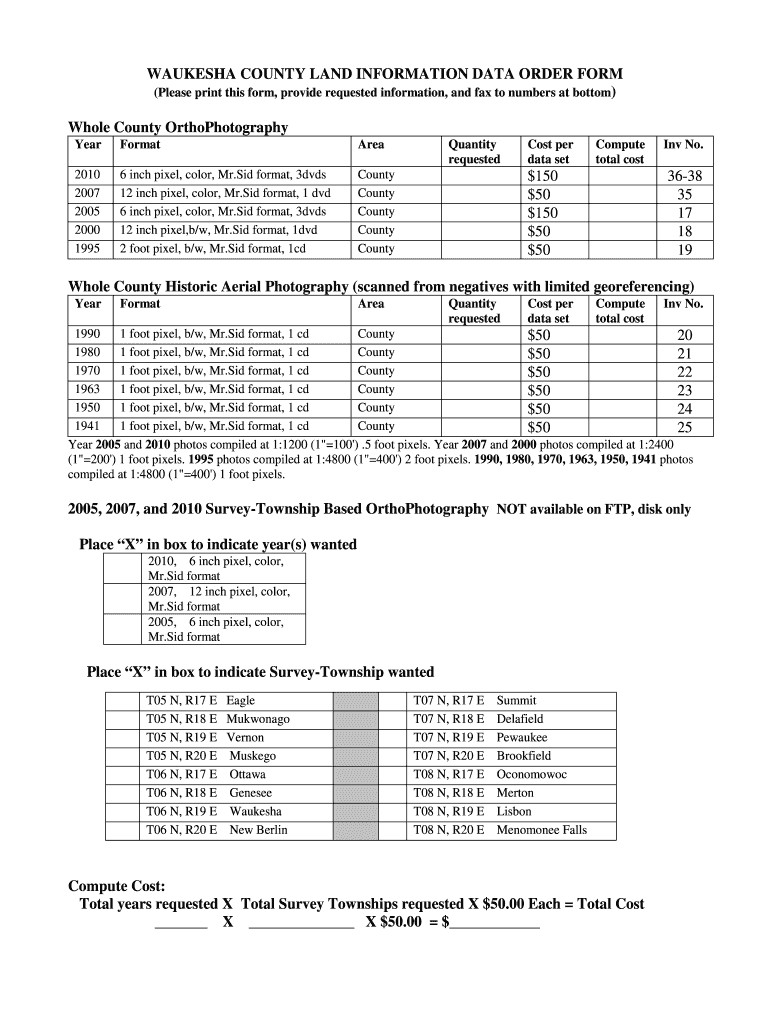 WAUKESHA COUNTY LAND INFORMATION DATA ORDER FORM Waukeshacounty