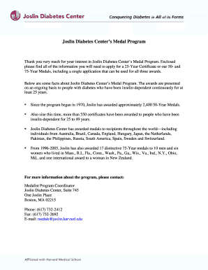 Joslin Diabetes Center&#039;s Medal Program Joslin Harvard  Form