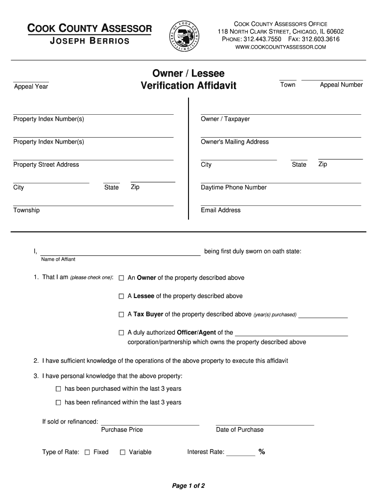 Owner Lessee Verification Affidavit  Form