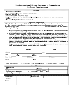 Equipment Usage Agreement Etsu  Form