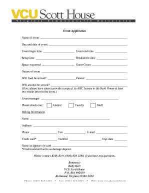 Event Application Name of Event Day and Date of Event Event Begin Vcu  Form