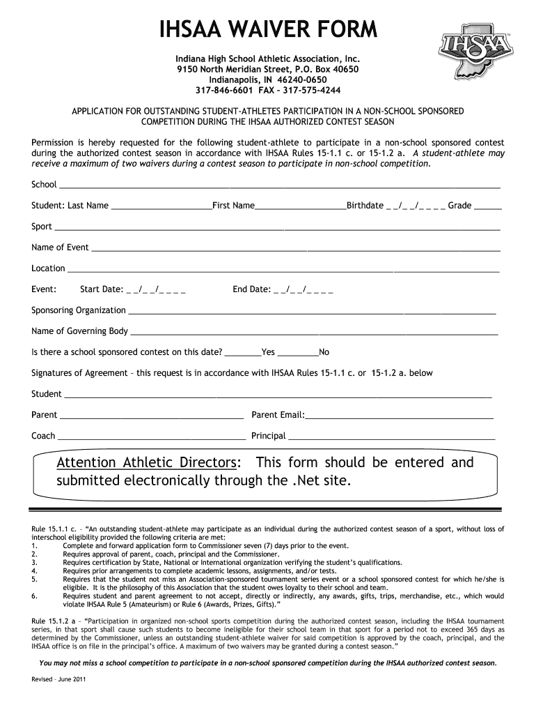  Ihsaa Waiver Form 2011-2024