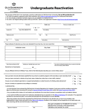 Odu Undergraduate Reactivationreadmission Form