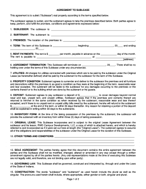 Sublet Agreement RWD Campus Developments, LLC  Form