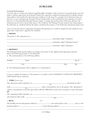 Rental Sublease Form Fillable