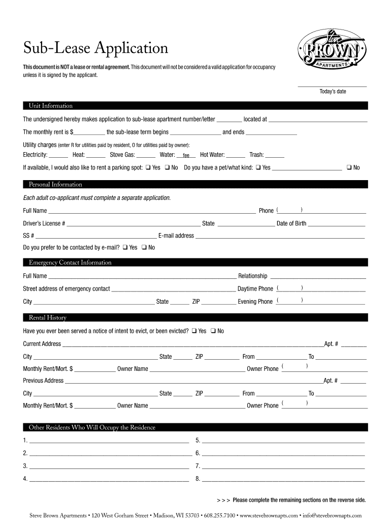 Form for Sub Lease
