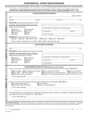 Juror Questionnaire Massachusetts  Form