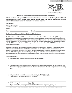 Request for HIPAA Alteration ToWaiver of Individual Authorization  Form