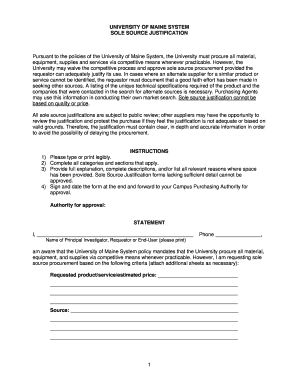 Sole Source Justification Template  Form