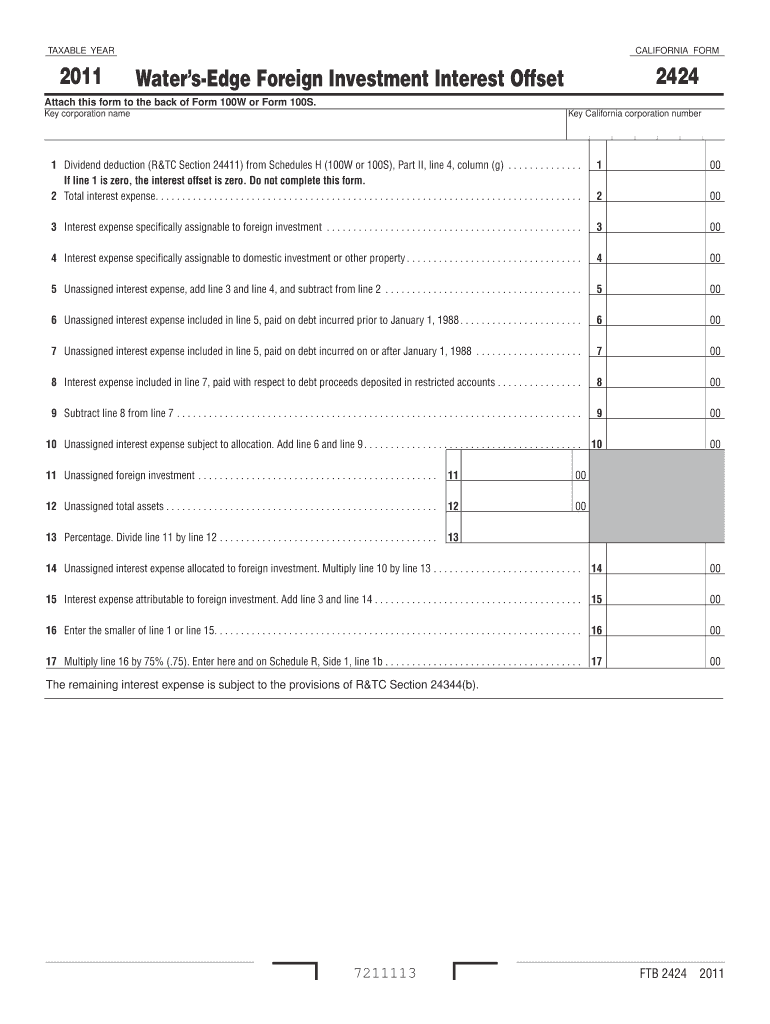 Form 2424  Water&#39;s Edge Foreign Investment    Ftb Ca Gov  Ftb Ca