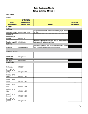 Review Requirements Checklist Medical Malpractice MM, Line 11 Azinsurance  Form