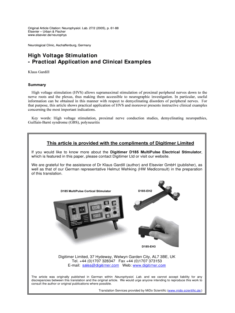 High Voltage Stimulation Practical Application and Clinical Examples  Form