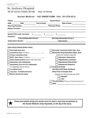 Nuclear Medicine FAX ORDER FORM FAX 541 278 3219