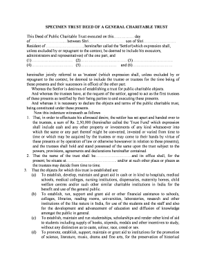 SPECIMEN TRUST DEED of a GENERAL CHARITABLE TRUST  Form