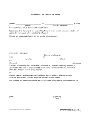 RELEASE of LIEN on REAL PROPERTY Whereas , of , by a Bond Contacts Gsa  Form