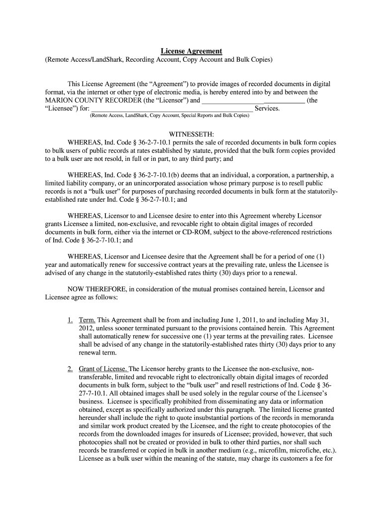 Remote AccessLandShark, Recording Account, Copy Account and Bulk Copies This License Agreement the &quot;Agreement&quot; to Prov  Form