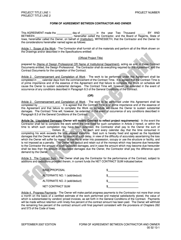 Form of Agreement Form Facilities Uiowa