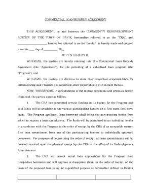 COMMERCIAL LOAN SUBSIDY AGREEMENT THIS AGREEMENT  Form