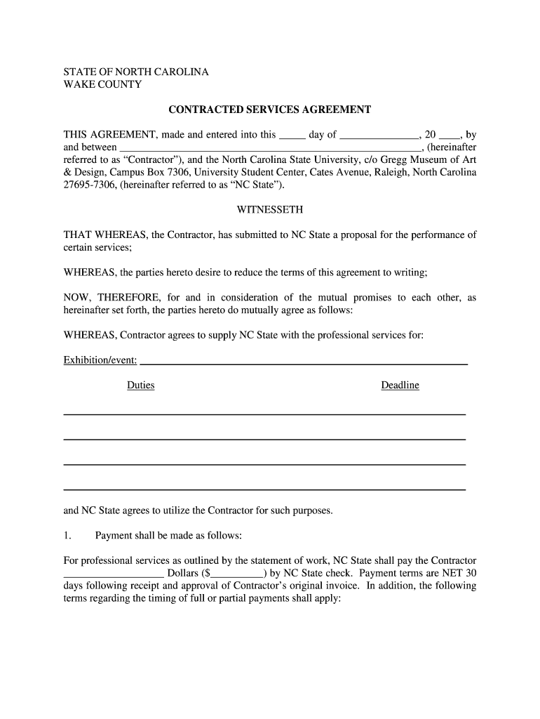 STATE of NORTH CAROLINA WAKE COUNTY CONTRACTED  Form