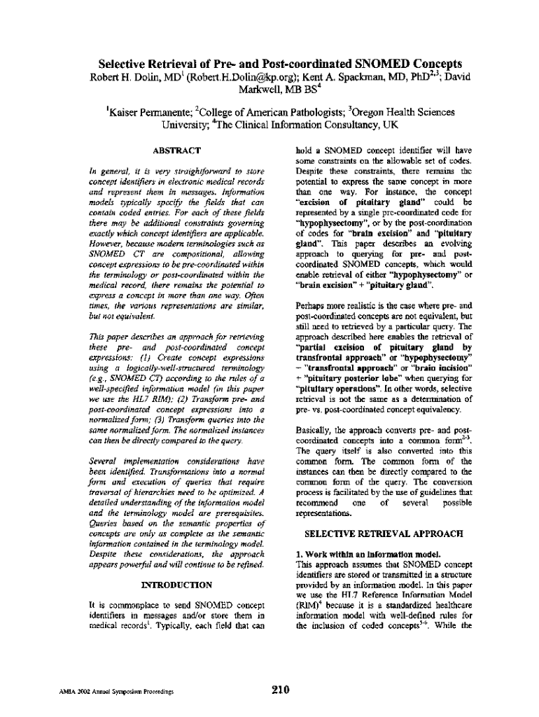 Selective Retrieval of Pre and Post Coordinated SNOMED Concepts  Form