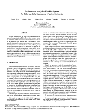 Performance Analysis of Mobile Agents for Filtering Data Streams on Cs Dartmouth