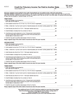 TC 41S, Credit for Fiduciary Income Tax Paid to Another State  Form