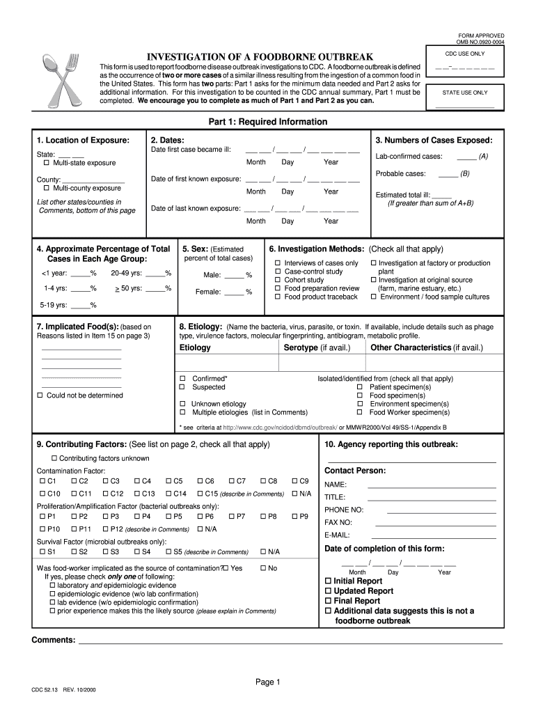 INVESTIGATION of a FOODBORNE OUTBREAK  Form