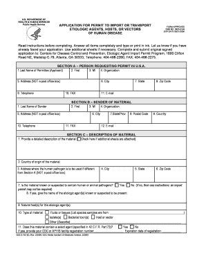 Application for Permit to Import or Transport Etiologic Agents, Hosts Hunter International  Form