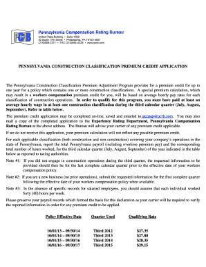 Pa Construction Classification Premium Credit Form