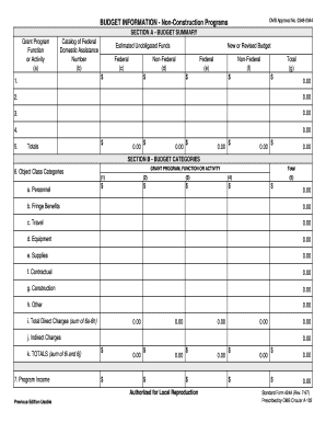 Standard Form 424A PDF Epa