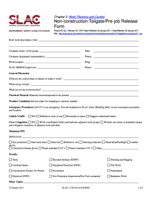 Non Construction TailgatePre Job Release Form Www Group Slac Stanford