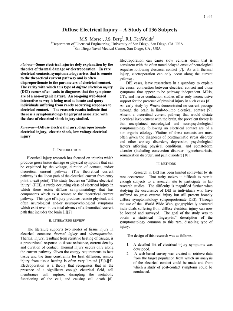 BKeywordsbDiffuse Electrical Injury, Disproportionate Electrical Injury, Electric Shock, Low Voltage Electrical Injury Home Sand  Form