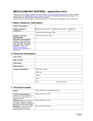 MECKLENBURG INSPIRES Application Form Mecklenburg Inspiriert