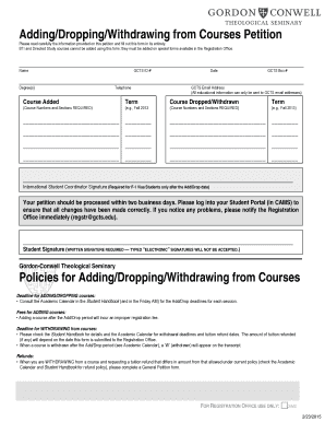 Gordon Conwell Theological Seminary  Form