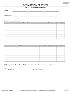Page 3 Declaration of Assets  Form