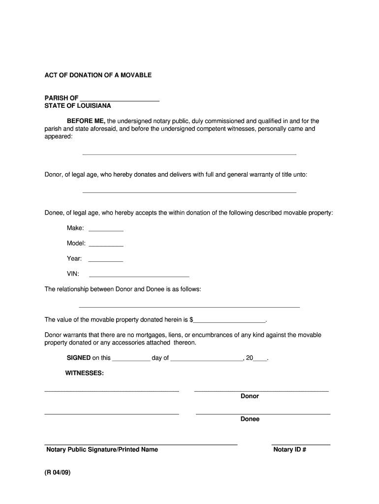 Printable Act Of Donation Form Louisiana Fill Out And Sign Printable 