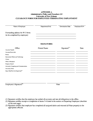 Clearance Form for Employees Terminating Employment