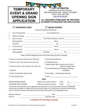 TEMPORARY EVENT &amp; GRAND OPENING SIGN APPLICATION Rentonwa  Form