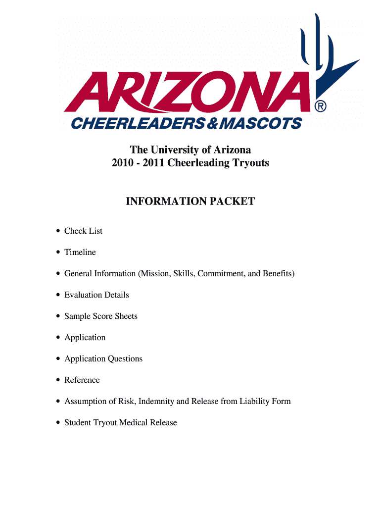 The University of Arizona Cheerleading Tryouts  Form
