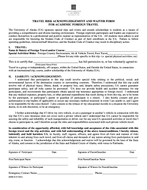  Travel Risk Acknowledgement and Waiver Form University of Alaska Alaska 2011