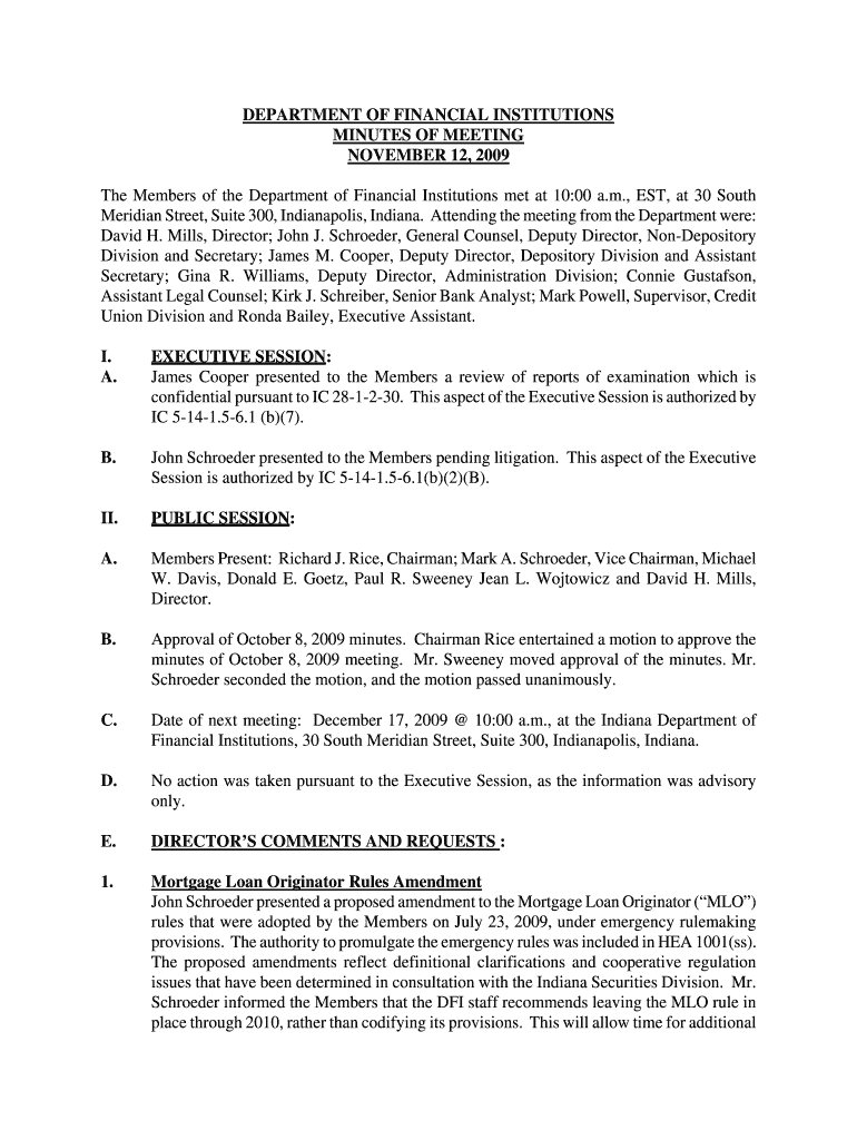 DEPARTMENT of FINANCIAL INSTITUTIONS MINUTES of  Form