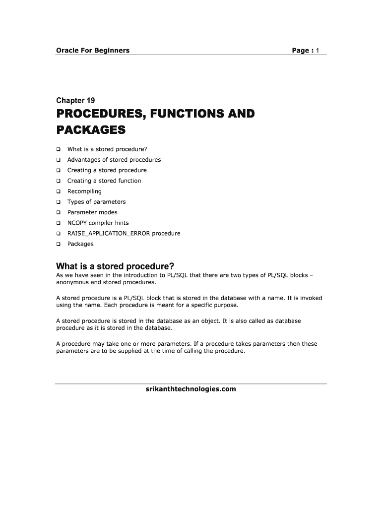 Procedures, Function Procedures, Functions and Packages Srikanth  Form