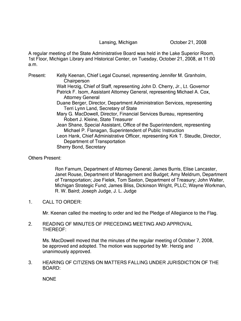 DTMB State Administrative Board Agenda State of Michigan Form