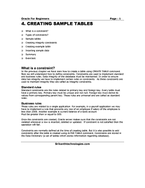 Creating Sample Tables Srikanth Technologies  Form