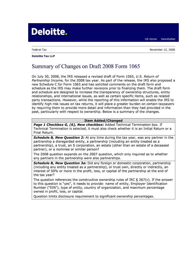 Summary of Changes on Draft Form 1065 Deloitte
