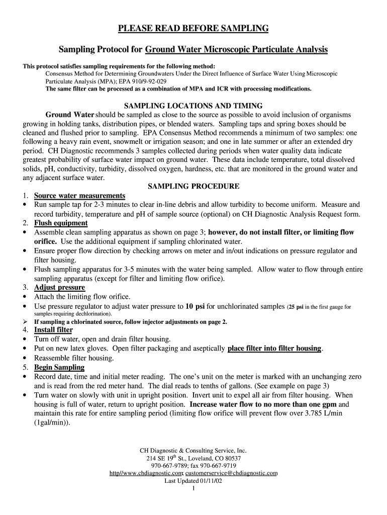 PLEASE READ BEFORE SAMPLING Sampling Chdiagnostic Com  Form