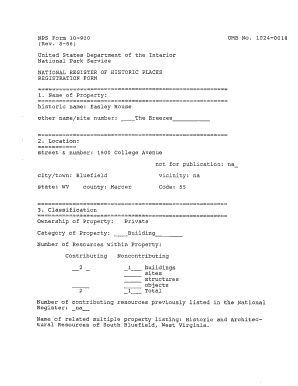 NPS Form 10 900 Rev 8 86 OMB NO 1024 0018 United States