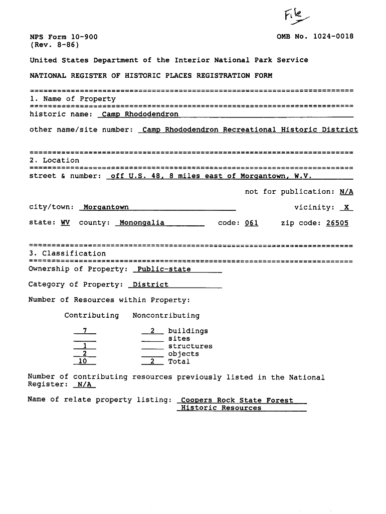 Camp Rhododendron Recreational Historic District  Form