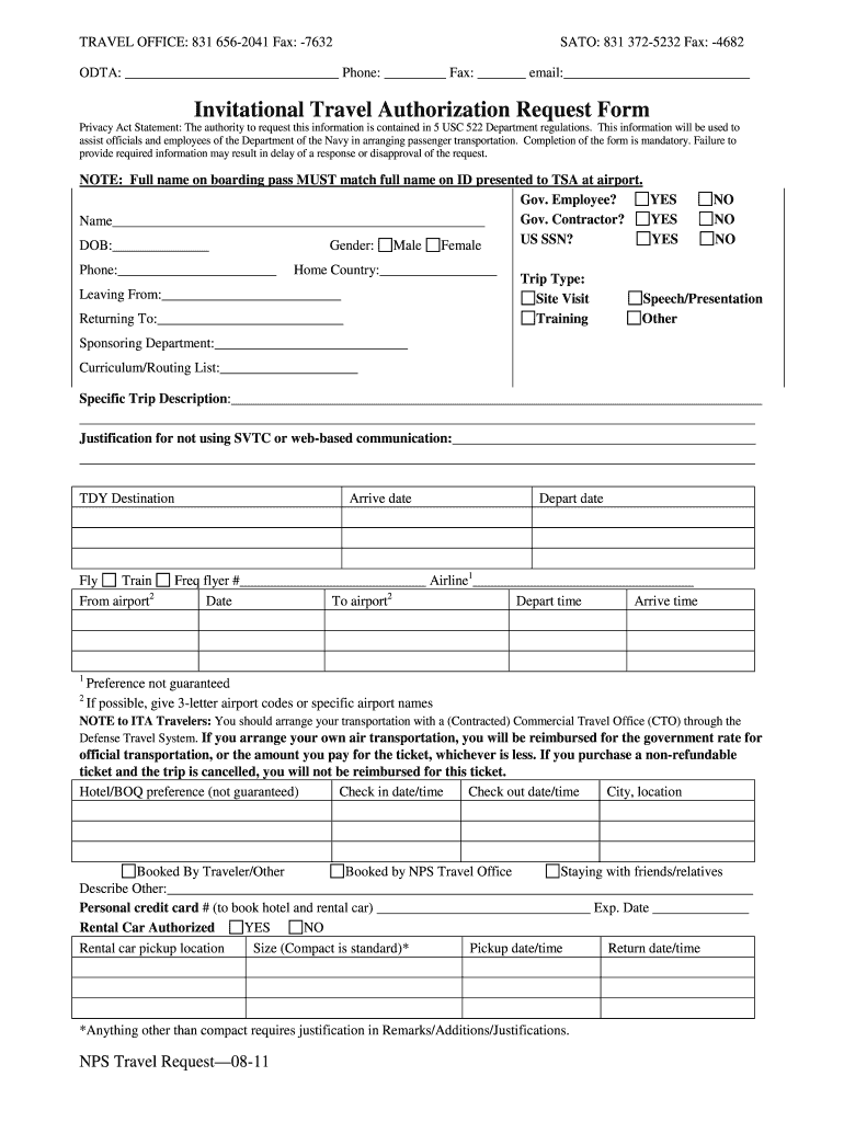 Travel Request Form